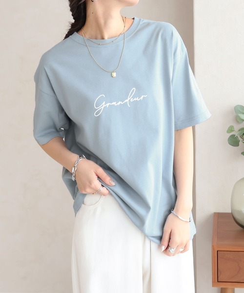 Social GIRL(ソーシャルガール)の「grandeur筆記体ロゴ半袖Tシャツ コットン100%(Tシャツ/カットソー・レディース・ブルー/ブラック/ホワイト・L/M)」の8枚目の写真