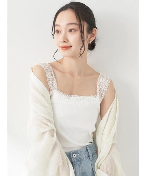 earth music&ecology（アースミュージックアンドエコロジー）の「レーススクエアキャミソール（インナーウェア/肌着・レディース・アイボリー/ブラック/ライトイエロー/ミント・S/M）」の5枚目の写真