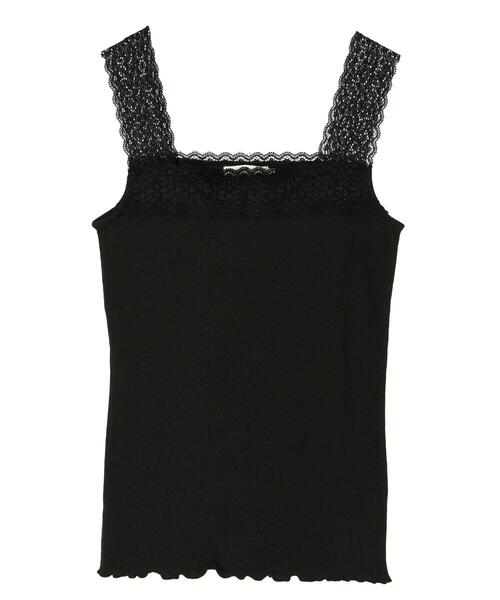 earth music&ecology（アースミュージックアンドエコロジー）の「レーススクエアキャミソール（インナーウェア/肌着・レディース・アイボリー/ブラック/ライトイエロー/ミント・S/M）」の3枚目の写真