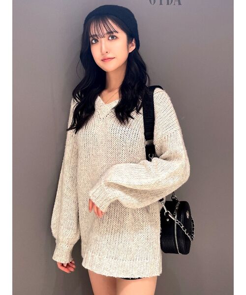 GYDA（ジェイダ）の「Symmetry GYDAシャギーニットCAP（ニットキャップ/ビーニー・レディース・ブラック/オフホワイト・FREE）」の5枚目の写真