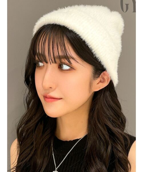 GYDA（ジェイダ）の「Symmetry GYDAシャギーニットCAP（ニットキャップ/ビーニー・レディース・ブラック/オフホワイト・FREE）」の8枚目の写真