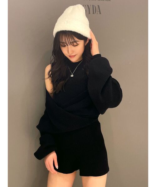 GYDA（ジェイダ）の「Symmetry GYDAシャギーニットCAP（ニットキャップ/ビーニー・レディース・ブラック/オフホワイト・FREE）」の10枚目の写真