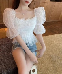 バレエコアふんわりフリルシフォンブラウス