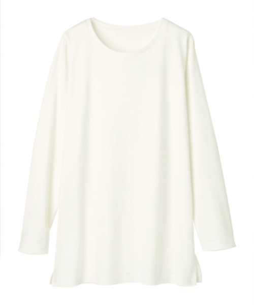 RANAN（ラナン）の「[サスティナブル/吸湿発熱]綿100%裾スリットロンT　プルオーバー（Tシャツ/カットソー・レディース・ブラック/オフホワイト/ライトグレー/グリーン/パープル/イエロー・M/L/LL）」の12枚目の写真