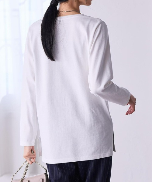 RANAN（ラナン）の「[サスティナブル/吸湿発熱]綿100%裾スリットロンT　プルオーバー（Tシャツ/カットソー・レディース・ブラック/オフホワイト/ライトグレー/グリーン/パープル/イエロー・M/L/LL）」の21枚目の写真