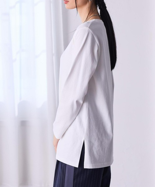 RANAN（ラナン）の「[サスティナブル/吸湿発熱]綿100%裾スリットロンT　プルオーバー（Tシャツ/カットソー・レディース・ブラック/オフホワイト/ライトグレー/グリーン/パープル/イエロー・M/L/LL）」の19枚目の写真