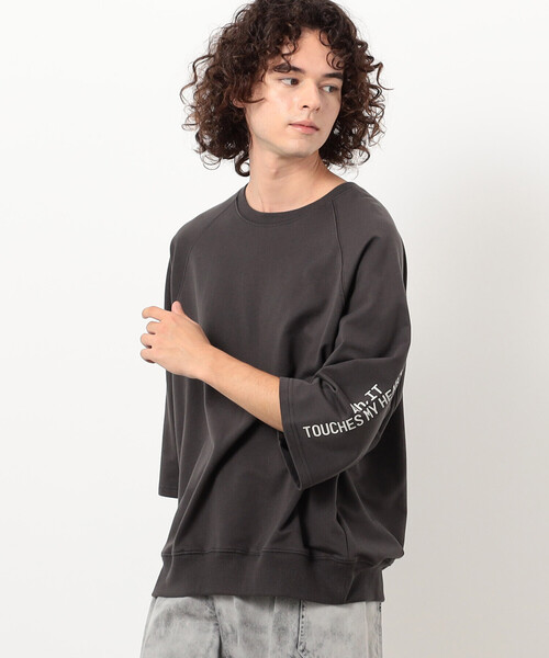 Purple&Yellow(パープルアンドイエロー)の「メッセージプリント6分袖プルオーバー(Tシャツ/カットソー・メンズ・チャコール/パープル/ホワイト・SMALL/MEDIUM/LARGE)」の11枚目の写真