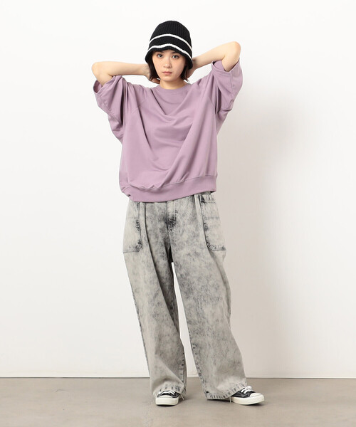 Purple&Yellow(パープルアンドイエロー)の「メッセージプリント6分袖プルオーバー(Tシャツ/カットソー・メンズ・チャコール/パープル/ホワイト・SMALL/MEDIUM/LARGE)」の5枚目の写真