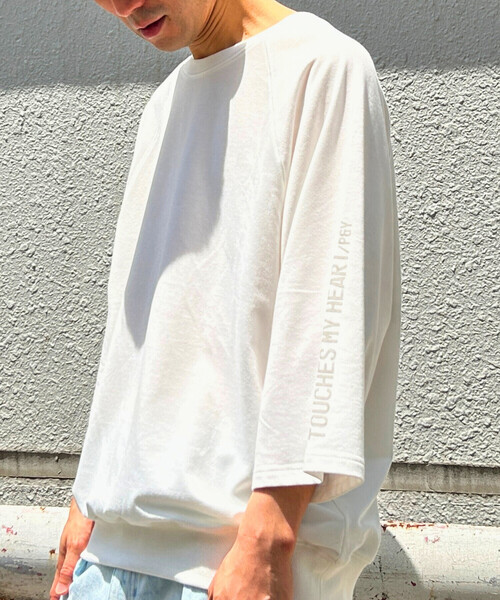 Purple&Yellow(パープルアンドイエロー)の「メッセージプリント6分袖プルオーバー(Tシャツ/カットソー・メンズ・チャコール/パープル/ホワイト・SMALL/MEDIUM/LARGE)」の20枚目の写真