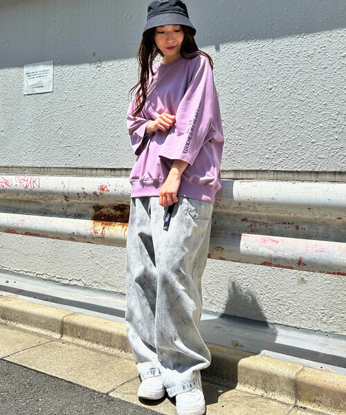 tシャツ 「ロゴプリント6分袖カットプル」 レディース kkftcm8002-ee8.jpg