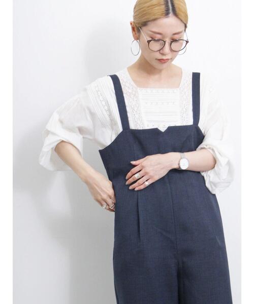 Samansa Mos2 blue(サマンサモスモスブルー)の「【Made in India】レースピンタックブラウス(シャツ/ブラウス・レディース・パープル/チャコールグレー/オフホワイト・F)」の5枚目の写真