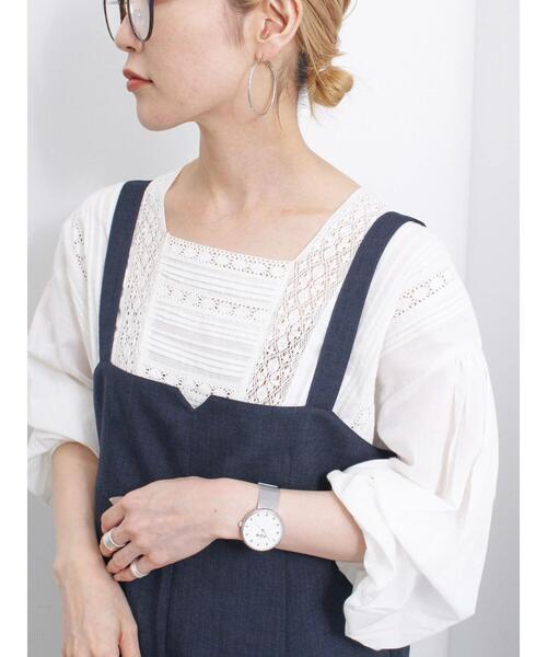 Samansa Mos2 blue(サマンサモスモスブルー)の「【Made in India】レースピンタックブラウス(シャツ/ブラウス・レディース・パープル/チャコールグレー/オフホワイト・F)」の7枚目の写真