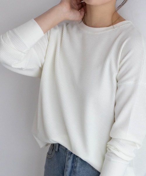 NAVY(ネイビー)の「NAVY ワッフルロンT 長袖(Tシャツ/カットソー・レディース・杢グレー/オフホワイト/スミクロ/オリーブ・フリー)」の10枚目の写真