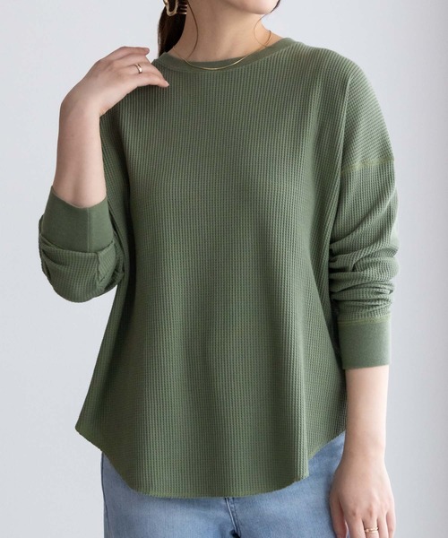 NAVY(ネイビー)の「NAVY ワッフルロンT 長袖(Tシャツ/カットソー・レディース・杢グレー/オフホワイト/スミクロ/オリーブ・フリー)」の21枚目の写真