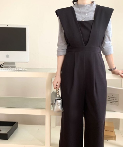 ABITOKYO（アビトーキョー）の「ワイドシルエットレイヤード風オールインワン（つなぎ/オールインワン・レディース・ブラック/ブルーグレー/カーキ/グレイッシュベージュ/チャコールグレー・L/M）」の13枚目の写真