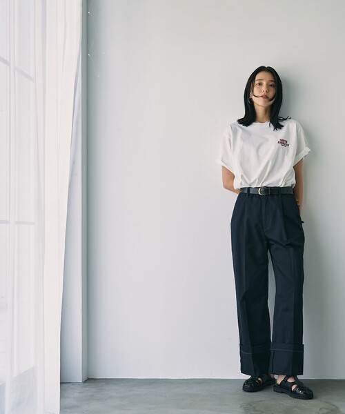 coen（コーエン）の「ロールアップチノワイドパンツ（チノパンツ・レディース・ベージュ/ネイビー・M/L）」の13枚目の写真