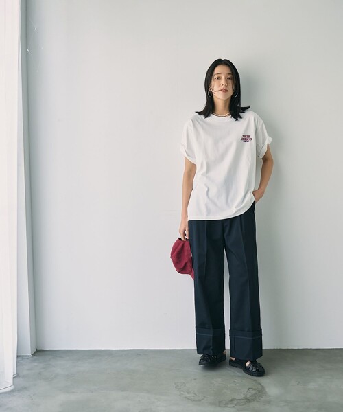 coen（コーエン）の「ロールアップチノワイドパンツ（チノパンツ・レディース・ベージュ/ネイビー・M/L）」の16枚目の写真