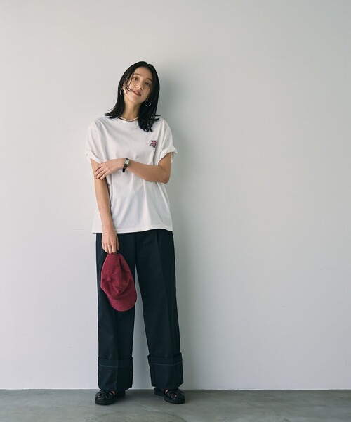 coen（コーエン）の「ロールアップチノワイドパンツ（チノパンツ・レディース・ベージュ/ネイビー・M/L）」の17枚目の写真