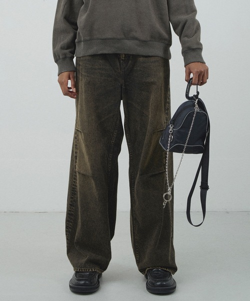 JIEDA(ジエダ)の「DRAPE OVER DENIM PANTS(デニムパンツ・メンズ・ブラック/ライトピンク/インディゴブルー・1/2)」の1枚目の写真