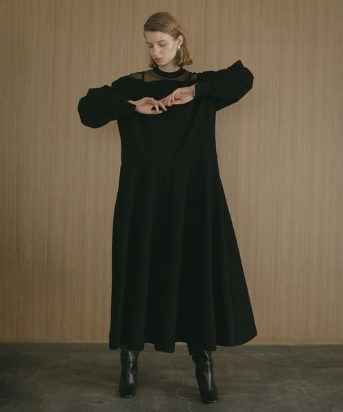 MANOF（マノフ）の「SHOLDER MESH FLARE ONE PIECE（ワンピース