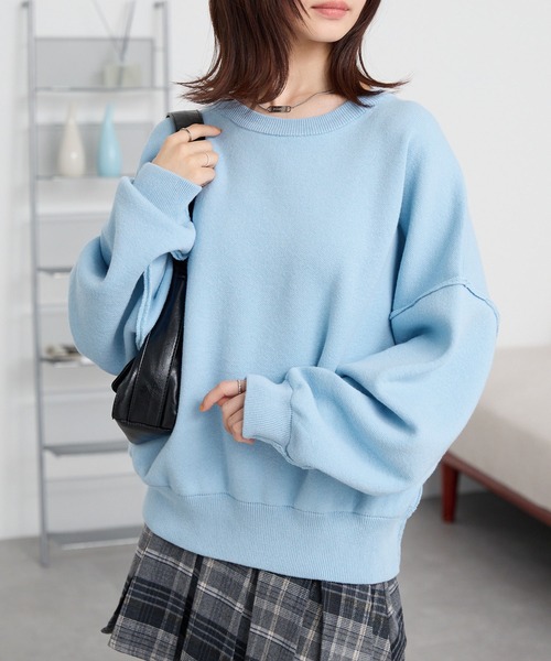 MONO-MART(モノマート)の「<ウォッシャブル>スウェットライクビッグニット(ニット/セーター・レディース・アイボリー/ミント/オートミール/杢グレー/ネイビー/ブラック/レッド/ピンク/ブルー系/スモークピンク/ダークグレー/モカ/モスグリーン・FREE)」の10枚目の写真