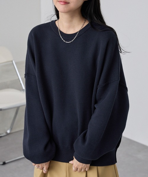 MONO-MART(モノマート)の「<ウォッシャブル>スウェットライクビッグニット(ニット/セーター・レディース・アイボリー/ミント/オートミール/杢グレー/ネイビー/ブラック/レッド/ピンク/ブルー系/スモークピンク/ダークグレー/モカ/モスグリーン・FREE)」の9枚目の写真