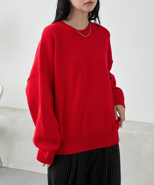 MONO-MART(モノマート)の「<ウォッシャブル>スウェットライクビッグニット(ニット/セーター・レディース・アイボリー/ミント/オートミール/杢グレー/ネイビー/ブラック/レッド/ピンク/ブルー系/スモークピンク/ダークグレー/モカ/モスグリーン・FREE)」の13枚目の写真