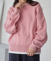 <ウォッシャブル>スウェットライクビッグニットスモークピンク