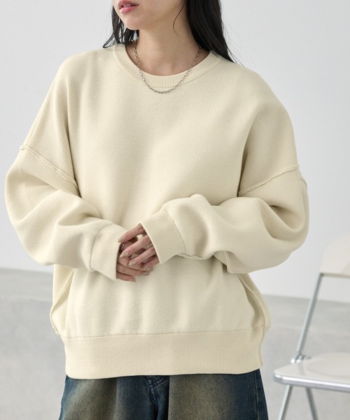 MONO-MART(モノマート)の「<ウォッシャブル>スウェットライクビッグニット(ニット/セーター・レディース・アイボリー/ミント/オートミール/杢グレー/ネイビー/ブラック/レッド/ピンク/ブルー系/スモークピンク/ダークグレー/モカ/モスグリーン・FREE)」の2枚目の写真