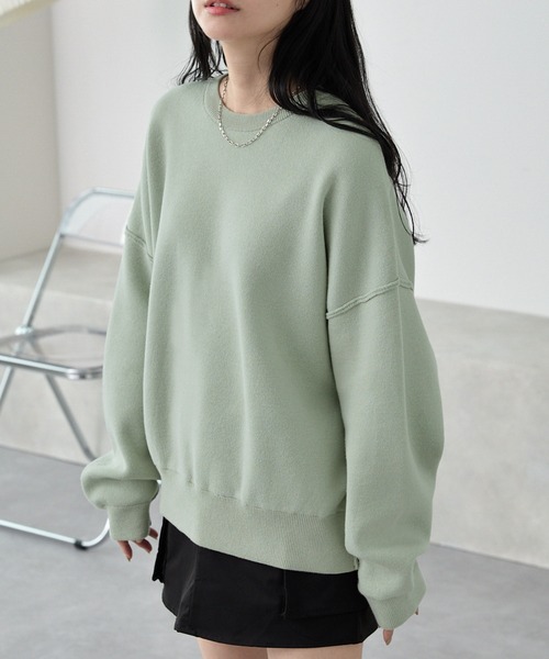 MONO-MART(モノマート)の「<ウォッシャブル>スウェットライクビッグニット(ニット/セーター・レディース・アイボリー/ミント/オートミール/杢グレー/ネイビー/ブラック/レッド/ピンク/ブルー系/スモークピンク/ダークグレー/モカ/モスグリーン・FREE)」の8枚目の写真