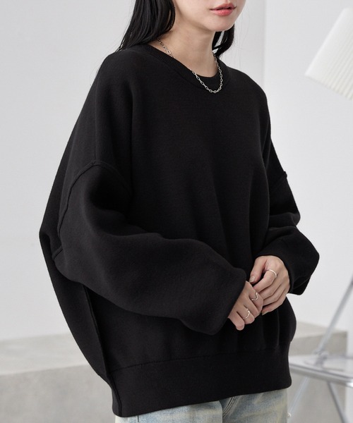 MONO-MART(モノマート)の「<ウォッシャブル>スウェットライクビッグニット(ニット/セーター・レディース・アイボリー/ミント/オートミール/杢グレー/ネイビー/ブラック/レッド/ピンク/ブルー系/スモークピンク/ダークグレー/モカ/モスグリーン・FREE)」の3枚目の写真