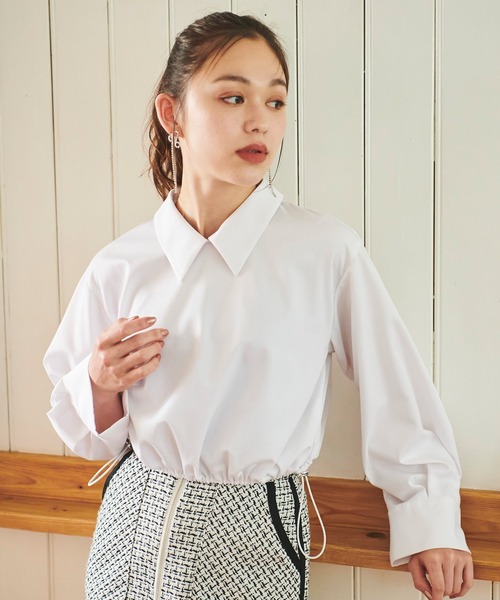 31 Sons de mode（トランテアン　ソン　ドゥ　モード）の「裾ドロストネクタイ付きシャツ（シャツ/ブラウス・レディース・ピンク/オフホワイト・フリー）」の6枚目の写真