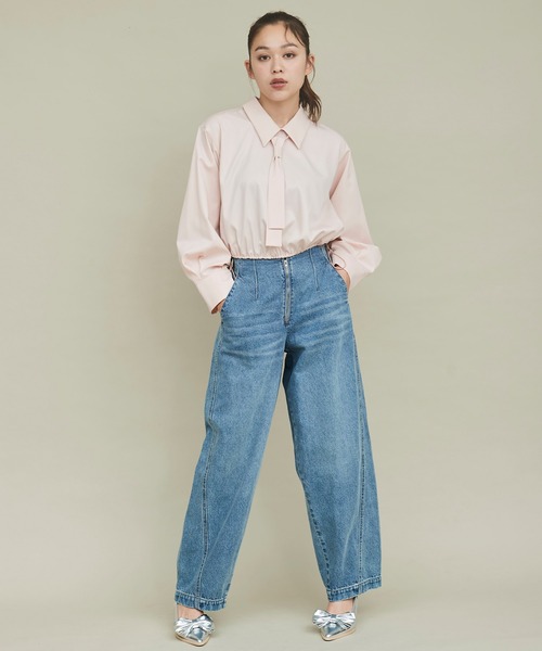 31 Sons de mode（トランテアン　ソン　ドゥ　モード）の「裾ドロストネクタイ付きシャツ（シャツ/ブラウス・レディース・ピンク/オフホワイト・フリー）」の12枚目の写真