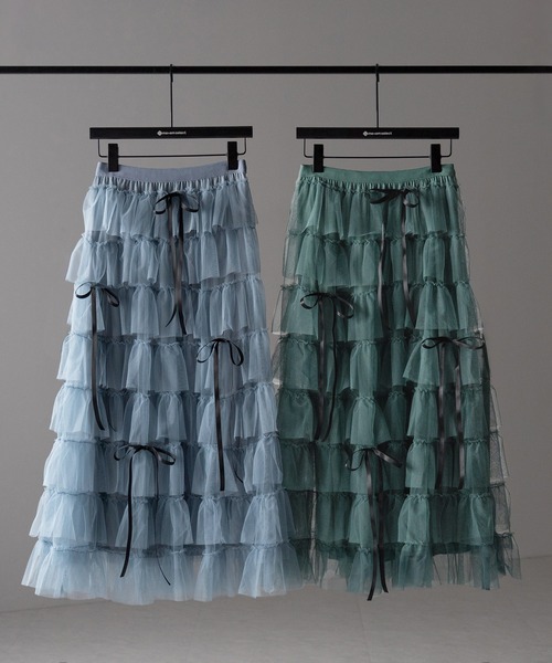 me+em select（ミームセレクト）の「【 ５color 】リボンボリュームカラーチュールスカート ／ribbon volume color tulle skirt（スカート・レディース・グレー/ブルー/ダークグリーン/ダークグレー/ピンク・FREE）」の13枚目の写真