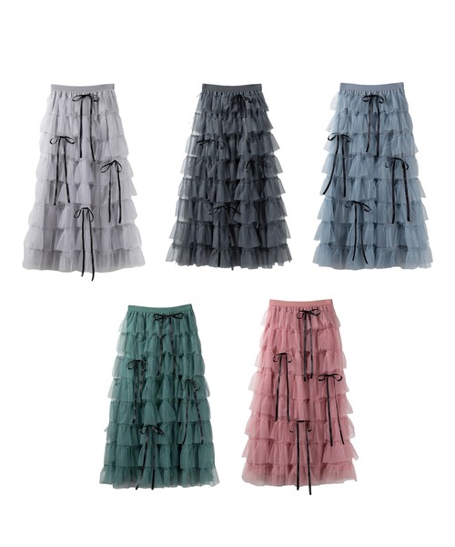 me+em select（ミームセレクト）の「【 ５color 】リボンボリュームカラーチュールスカート ／ribbon volume color tulle skirt（スカート・レディース・グレー/ブルー/ダークグリーン/ダークグレー/ピンク・FREE）」の14枚目の写真