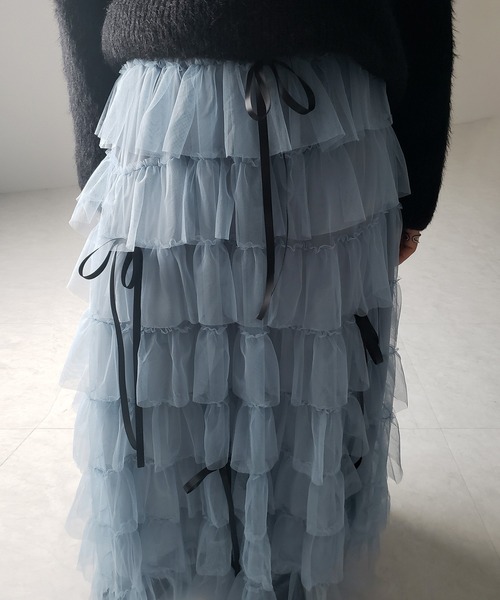 me+em select（ミームセレクト）の「【 ５color 】リボンボリュームカラーチュールスカート ／ribbon volume color tulle skirt（スカート・レディース・グレー/ブルー/ダークグリーン/ダークグレー/ピンク・FREE）」の11枚目の写真