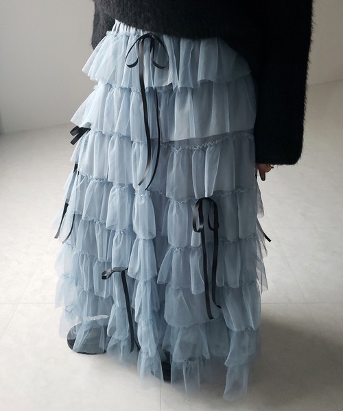 me+em select（ミームセレクト）の「【 ５color 】リボンボリュームカラーチュールスカート ／ribbon volume color tulle skirt（スカート・レディース・グレー/ブルー/ダークグリーン/ダークグレー/ピンク・FREE）」の12枚目の写真