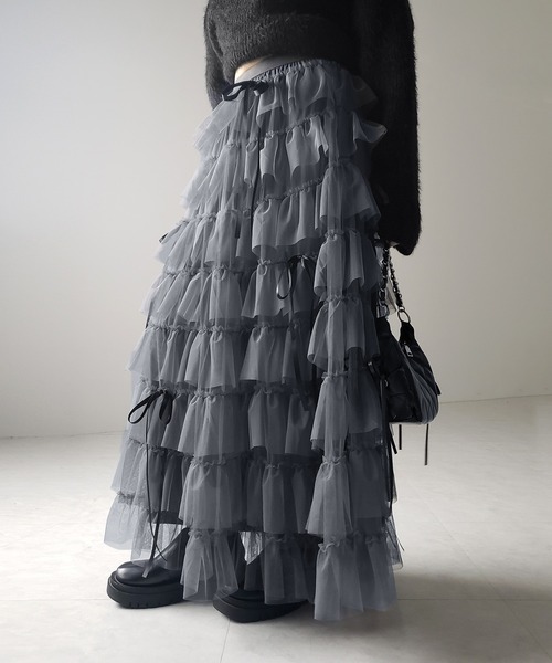 me+em select（ミームセレクト）の「【 ５color 】リボンボリュームカラーチュールスカート ／ribbon volume color tulle skirt（スカート・レディース・グレー/ブルー/ダークグリーン/ダークグレー/ピンク・FREE）」の20枚目の写真
