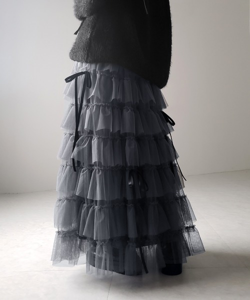 me+em select（ミームセレクト）の「【 ５color 】リボンボリュームカラーチュールスカート ／ribbon volume color tulle skirt（スカート・レディース・グレー/ブルー/ダークグリーン/ダークグレー/ピンク・FREE）」の19枚目の写真
