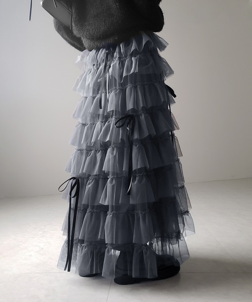 me+em select（ミームセレクト）の「【 ５color 】リボンボリュームカラーチュールスカート ／ribbon volume color tulle skirt（スカート・レディース・グレー/ブルー/ダークグリーン/ダークグレー/ピンク・FREE）」の21枚目の写真