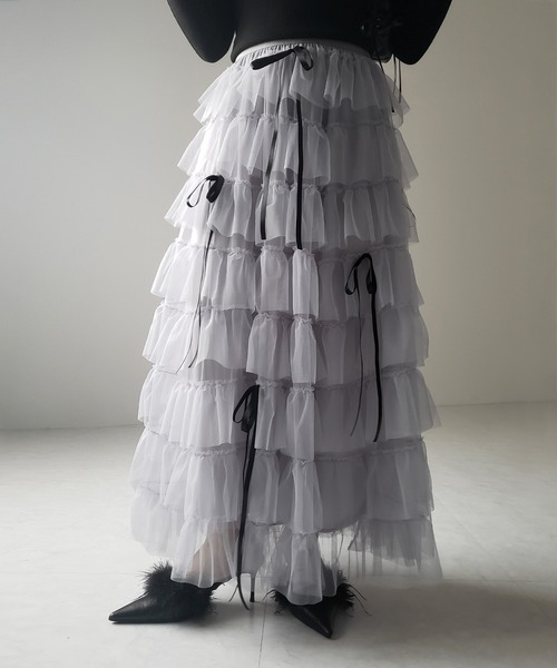 5color 】リボンボリュームカラーチュールスカート ／ribbon volume