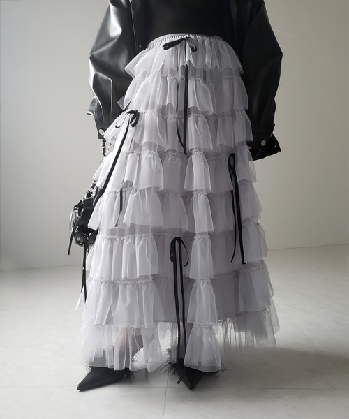 5color 】リボンボリュームカラーチュールスカート ／ribbon volume