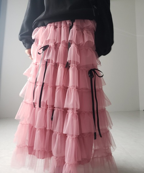 me+em select（ミームセレクト）の「【 ５color 】リボンボリュームカラーチュールスカート ／ribbon volume color tulle skirt（スカート・レディース・グレー/ブルー/ダークグリーン/ダークグレー/ピンク・FREE）」の17枚目の写真