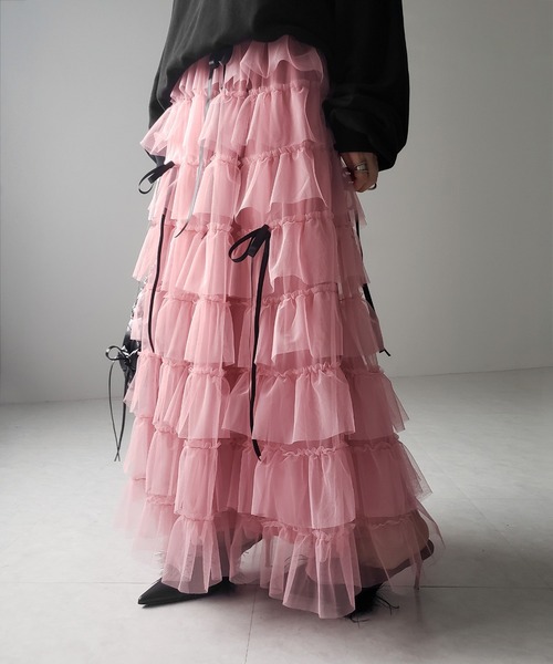 me+em select（ミームセレクト）の「【 ５color 】リボンボリュームカラーチュールスカート ／ribbon volume color tulle skirt（スカート・レディース・グレー/ブルー/ダークグリーン/ダークグレー/ピンク・FREE）」の16枚目の写真