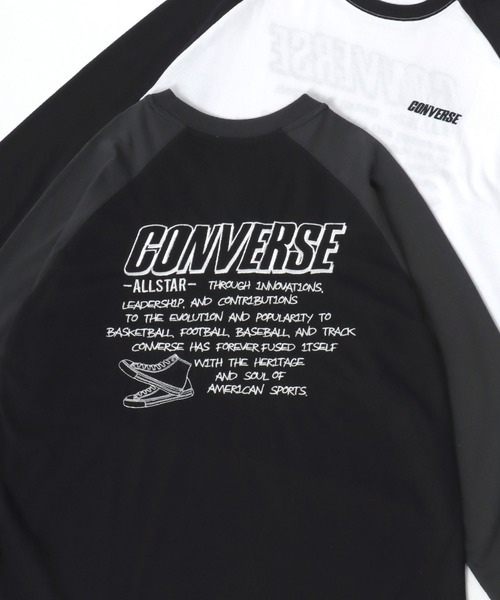 CONVERSE(コンバース)の「CONVERSE/コンバース ワンポイントロゴ 袖/バックプリント ラグラン ロンT 長袖 レディース メンズ(Tシャツ/カットソー・レディース・ブラック系その他/ブラック/ホワイト/ホワイト系その他・M/L/LL)」の4枚目の写真