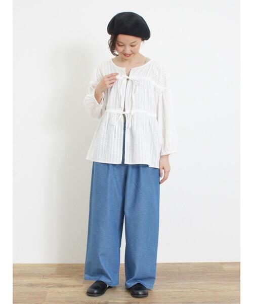 Samansa Mos2（サマンサ モスモス）の「◎リボンフレアブラウス（シャツ/ブラウス・レディース・チャコールグレー/ブラウン/ブルー/オフホワイト・F）」の8枚目の写真