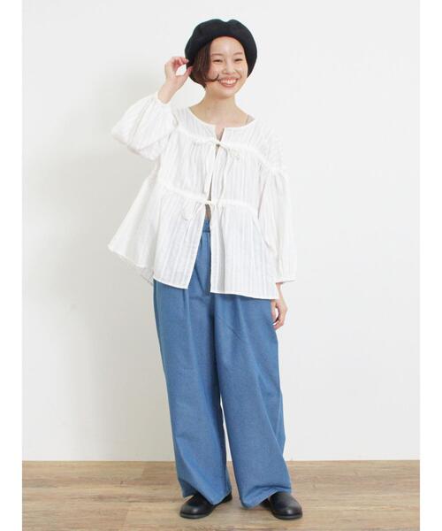 Samansa Mos2（サマンサ モスモス）の「◎リボンフレアブラウス（シャツ/ブラウス・レディース・チャコールグレー/ブラウン/ブルー/オフホワイト・F）」の10枚目の写真