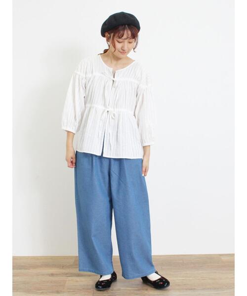 Samansa Mos2（サマンサ モスモス）の「◎リボンフレアブラウス（シャツ/ブラウス・レディース・チャコールグレー/ブラウン/ブルー/オフホワイト・F）」の11枚目の写真