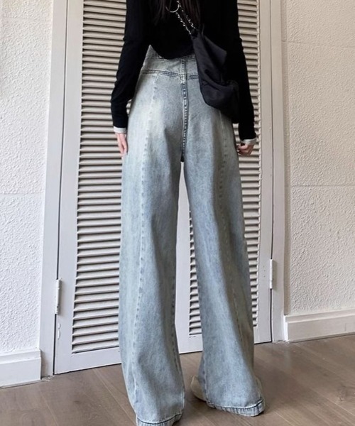 CANVAS+(キャンバスプラス)の「【CANVAS+】デニムタックワイドパンツ(デニムパンツ・レディース・サックスブルー・S/M/L)」の5枚目の写真
