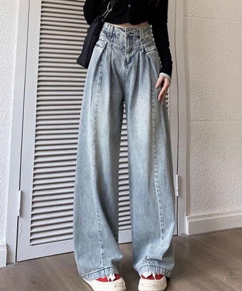 CANVAS+(キャンバスプラス)の「【CANVAS+】デニムタックワイドパンツ(デニムパンツ・レディース・サックスブルー・S/M/L)」の7枚目の写真